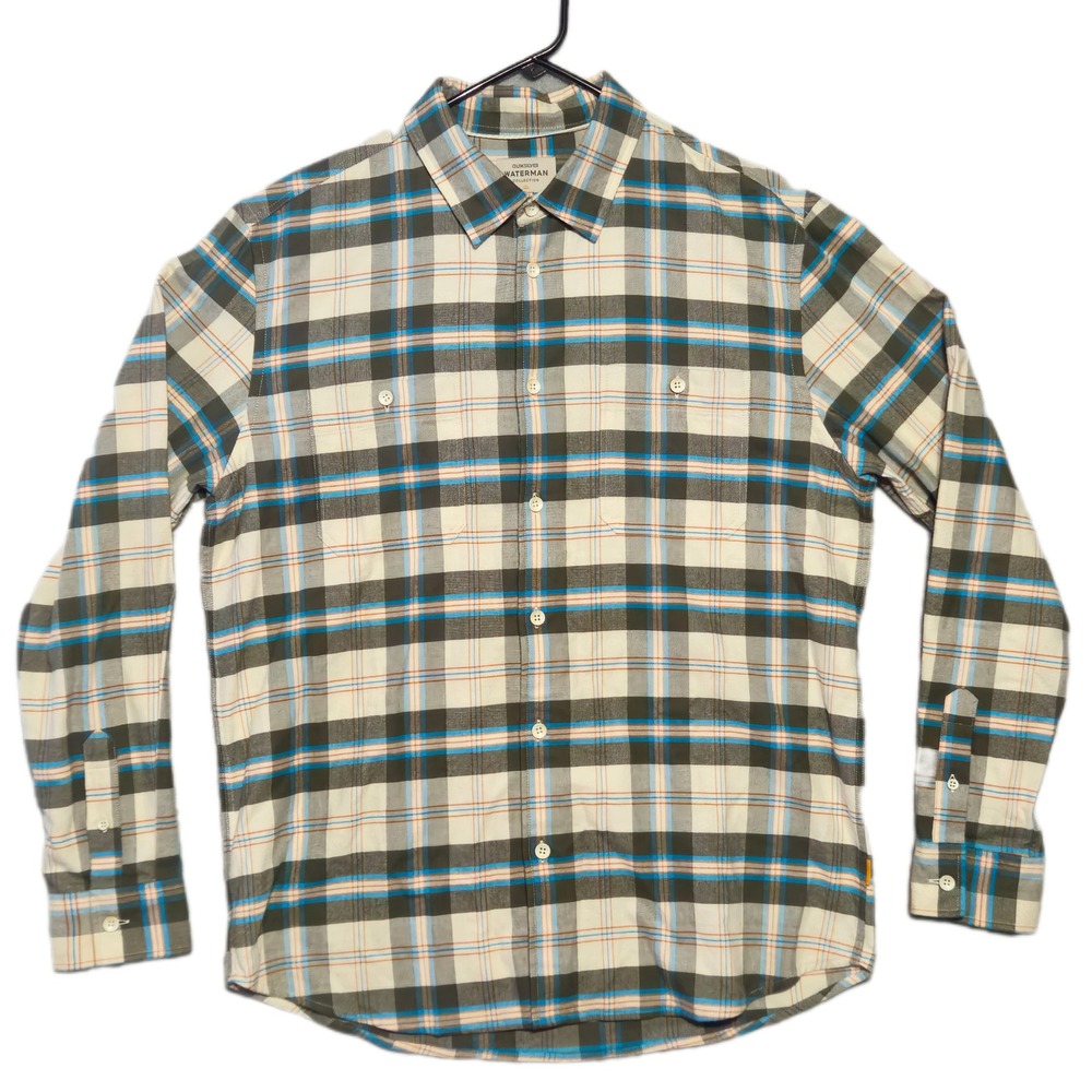 QUIKSILVER Waterman Flannel Shirt Mens M Blue Plaid Long Sleeve Button Up